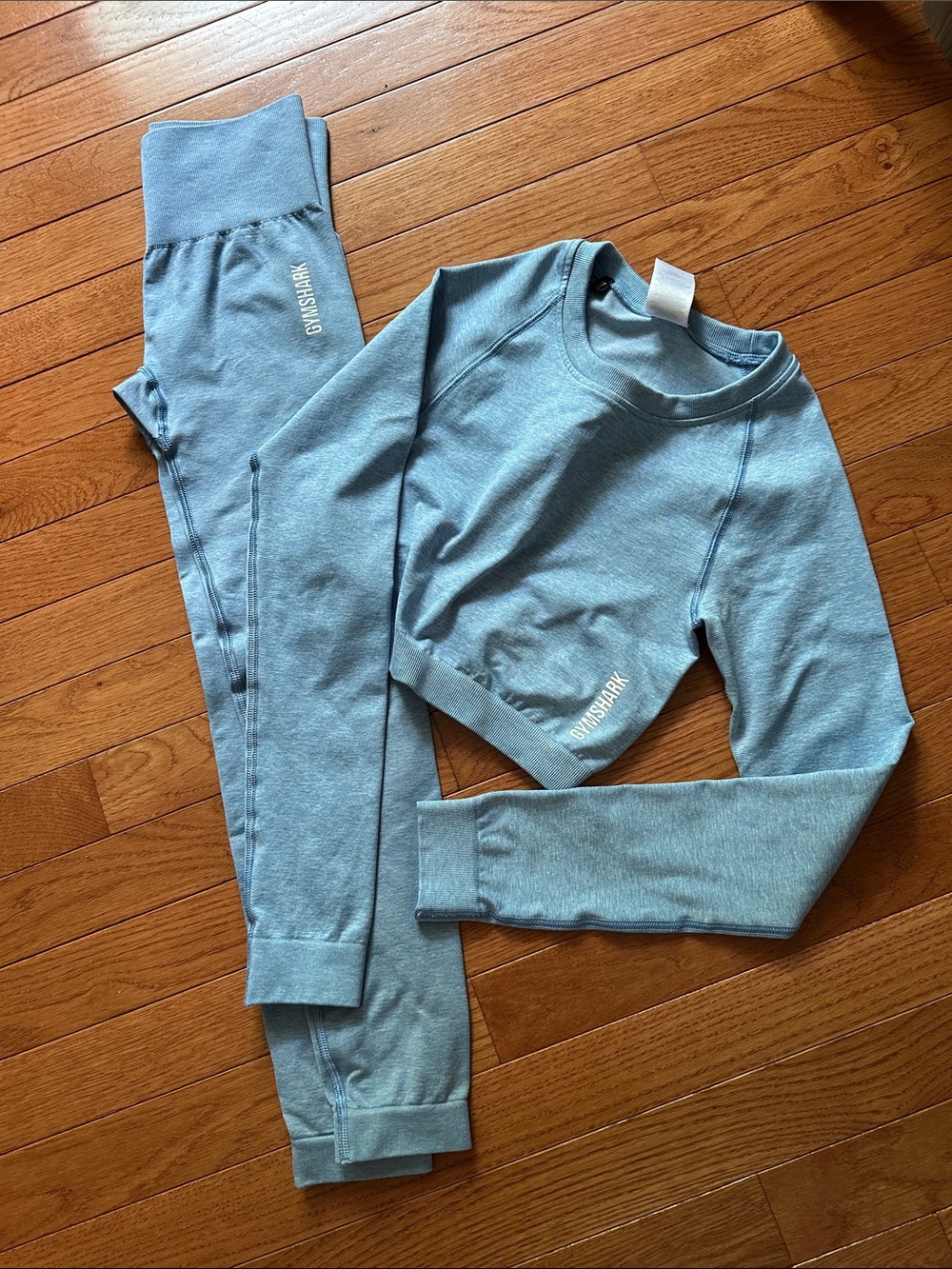 Gymshark Light Blue Cropped workout top and Leggings Set
